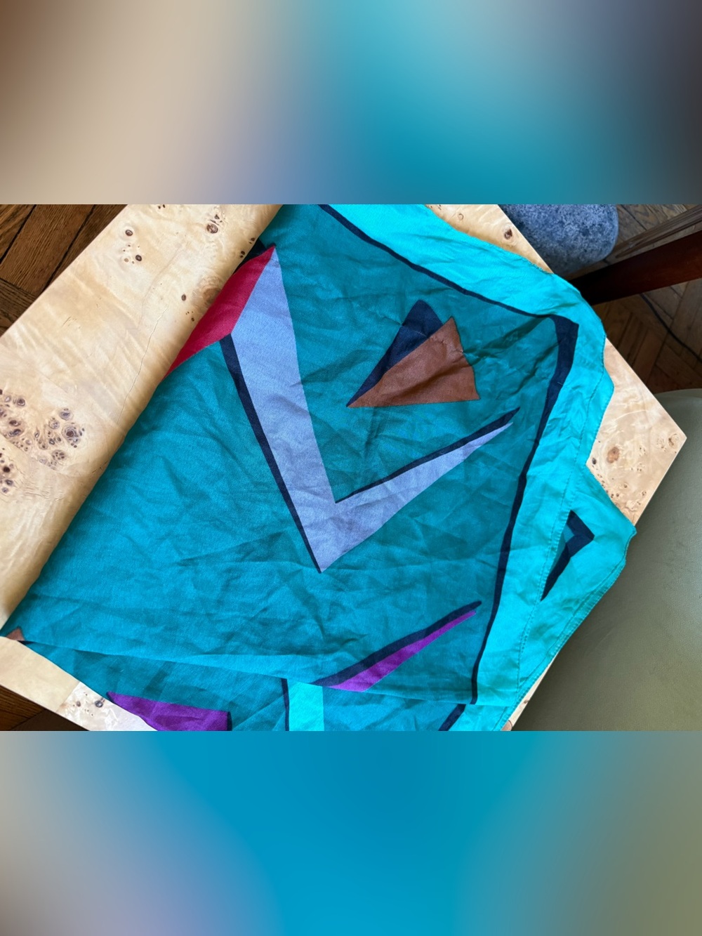 Vintage Turquoise Geometric Scarf